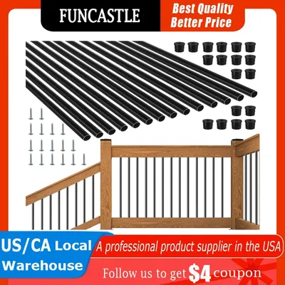 101 Pack 26" Aluminum Deck Balusters Round Black Deck Railing Stair Porch Staircase Spindles 3/4"