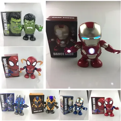 New 19cm Marvel Iron Man Dance Action Anime Figures Sing Sound Led Spiderman Avengers Ironman Super