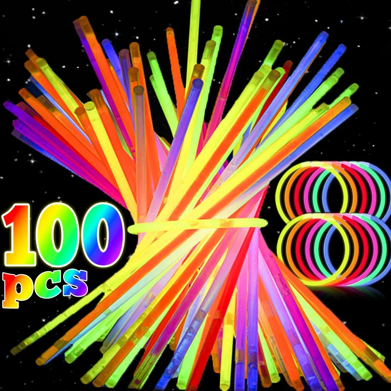 100/10 Stück Party-Leuchtstäbe mit Anschlüssen, nachtleuchtende Fluoreszenz, mehrfarbige Leuchtstäbe, DIY-Armbänder, Stick-Dekor-Zubehör Image