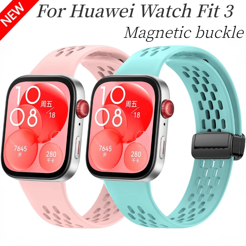 Silikonarmband für Huawei Watch Fit 3/4/4 Pro Sport Atmungsaktives Armband mit magnetischer Schnalle für Huawei Watch Fit 3-Band-Ersatz Image