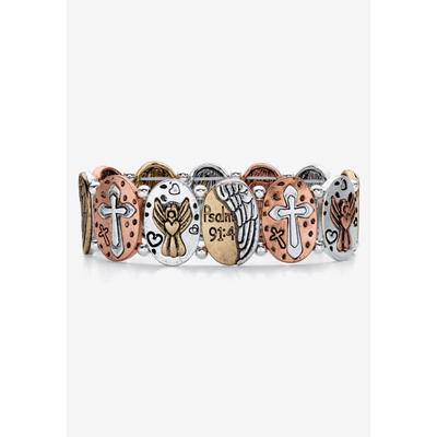 Women's Tri Tone Antiqued Inspirational Stretch Bracelet (16Mm), 7 Inch Length by PalmBeach Jewelry in Multi