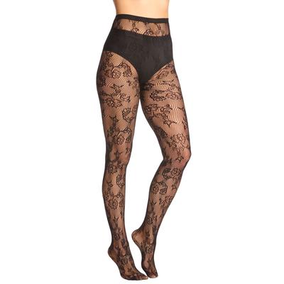 Plus Size Women's Textured Pattern Tights by Comfort Choice in Black Floral (Size 3X)