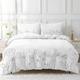 HYSNKSM White Double Duvet Cover Set Floral Bedding Set 3 Pcs 1 Printed Luxury Microfiber Quilt Cover and 2 Pillowcases with Zippered Closure
