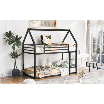 Twin over Twin House Bunk Bed with Built-in Ladder