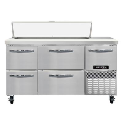 Continental RA60SN12-D 60" Sandwich/Salad Prep Table w/ Refrigerated Base, 115v, Stainless Steel