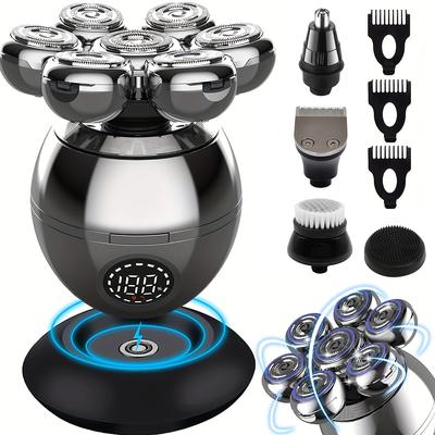 TEMU The Grooming Kit For : Electric Head Shaver With Rotary Blades, Clippers, Nose Trimmer, Brush & Massager - Cordless & Rechargeable!, Father's Day Gift Image