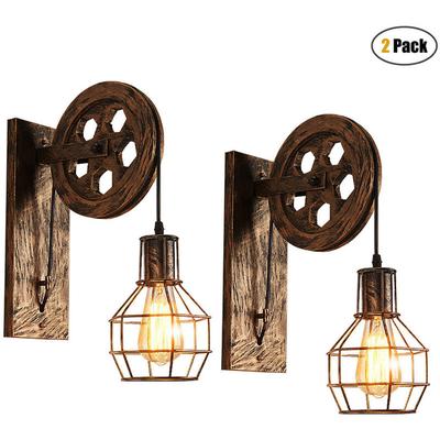 2er Wandleuchte Innen, Vintage Wandlampe mit Eisen Käfig, Wall Beleutung im Stil Industrial für Image