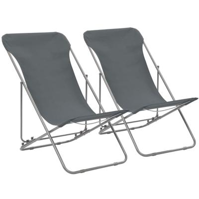 Bonnevie - 2er Set Strandstühle Klappbare Strandliege - Gartenstühle Stahl und Oxford-Gewebe Grau