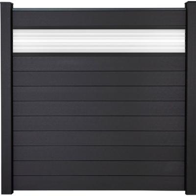 GroJa Solid Steckzaun Sichtschutzzaun mit 30 cm ESG-Glas Designeinsatz Anthrazitgrau Sichtschutz Steckzaun Lamellenzaun Image