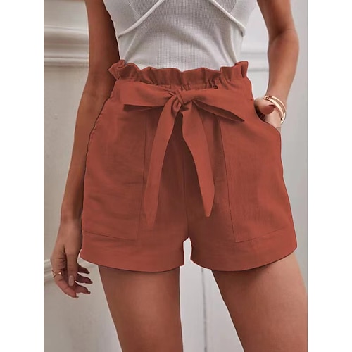 Damen Kunstbaumwollleinen Shorts Mode Kurz Einfach Seitentaschen Atmungsaktivität Bequem Unelastisch Alltagstauglich Weiß Rote Marinenblau Khaki Sommer Normale Passform Image