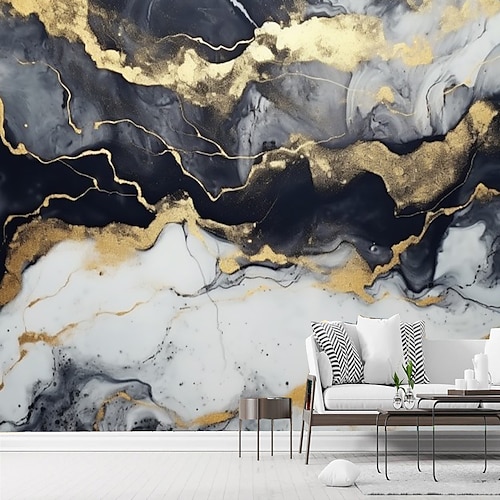 Coole Tapeten, abstrakte Marmor-Tapete, Wandgemälde, schwarzes Glod, Wandverkleidungsaufkleber, abziehbarer Aufkleber, abnehmbarer PVC/Vinyl-Selbstkleber/Klebstoff erforderlich, Wanddekoration für Image