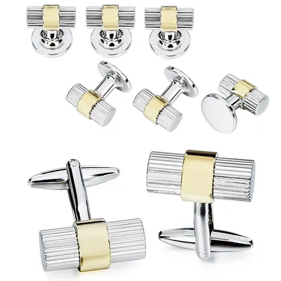 HAWSON Cufflinks and Studs Set for Mens,Cylinder Cuff Tuxedo shirt Studs Set for Mens, Wedding Stylish Accessories Gifts