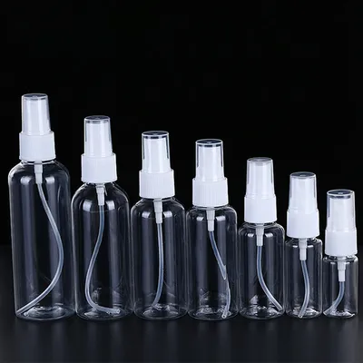 50pcs 100ml 50ml 30ml 20ml Pump Spray Bottle Transparent Sprayer Plastic Atomizer Alcohol Dispenser Portable Cosmetic Container