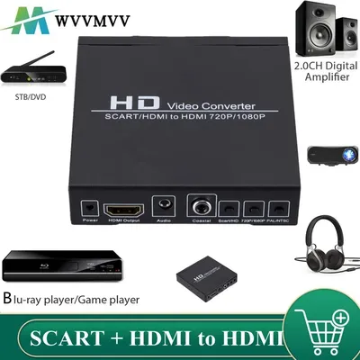 WvvMvv HD 1080P Digital SCART To HDMI-compatible Converter High Definition Video Konverter EU/US