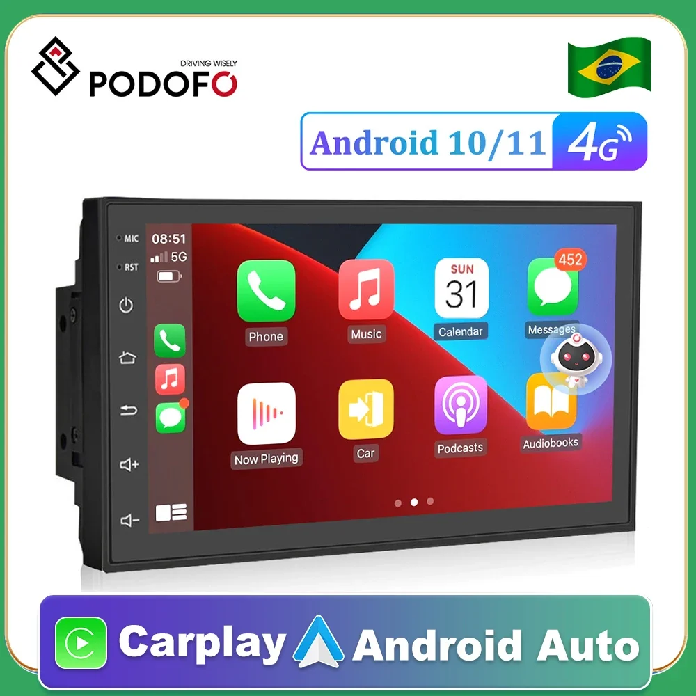 Podofo 8G 256G Car Radio GPS 2 din Android 11 Auto Carplay Universal 7" For Volkswagen Nissan Hyundai Toyota Multimedia Player