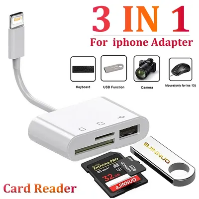 3 in 1 Lightning Adapter to SD TF Card Reader for iPhone 15 14 13 12 Pro Max Camera Memory OTG