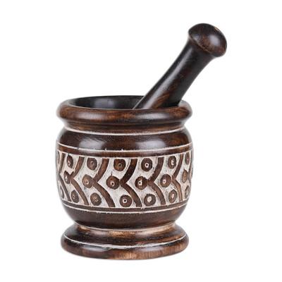 Creative Elegance,'Wood Mortar & Pestle with Burnt and Distressed Finishes'