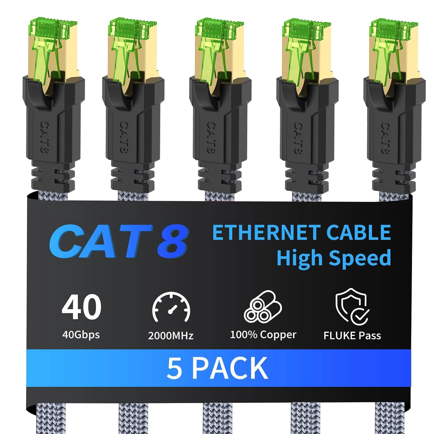 1 Packungen 2 Packungen 3 Packungen 5 Packungen Cat8 Ethernet-Kabel StTP 40 Gbit/s 2000MHz Cat 8 RJ45 Netzwerk LAN Patchkabel für Router Modem Internet RJ 45 Ethernet-Kabel Image