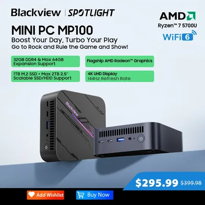 World Premiere Blackview MP100 Mini PC AMD R7 5700U 8-Core 16-thread Mini PC 16GB /32GB DDR4