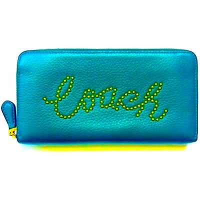 Coach Bags | Coach Viridian Gold Studded Script Wallet | Color: Green | Size: Os