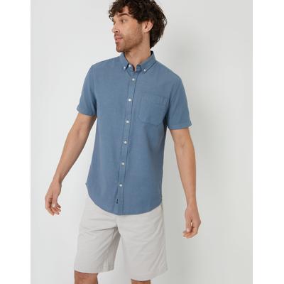 Denim Blue Cotton Lyocell Blend Short Sleeve Shirt