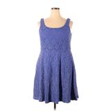 Luxe by Carmen Marc Valvo Casual Dress - A-Line Scoop Neck Sleeveless: Blue Jacquard Dresses - Women's Size 18