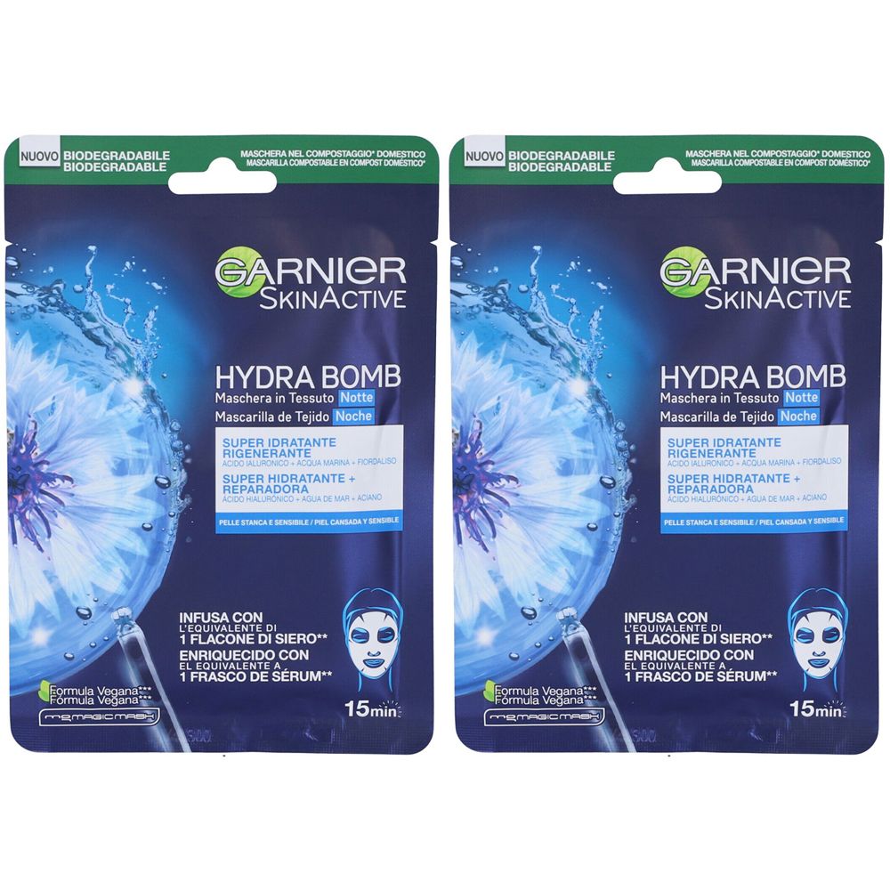 Garnier Maschera in Tessuto Skin Active Hydra Bomb Notte, Con Acido Ia
