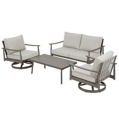 4-Person Aluminum Patio Conversation Set with 2 Swivel Chairs, Loveseat and Coffee Table