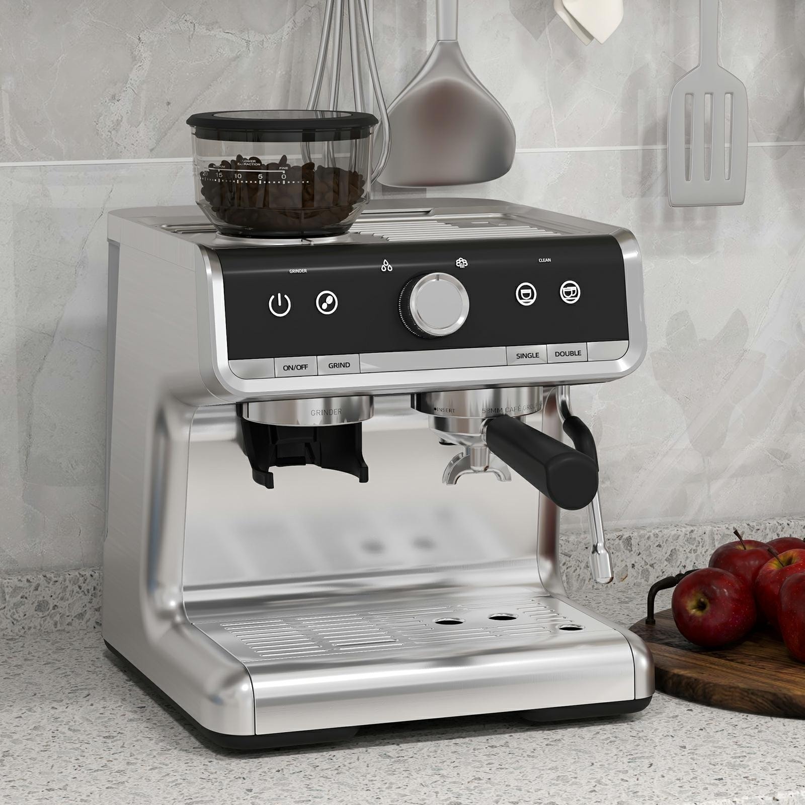 Espresso Coffee Maker Machine Built-In Bean Grinder