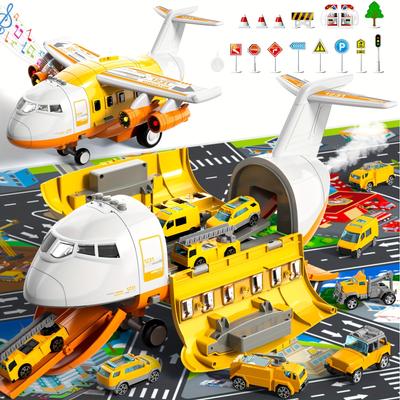 Airplane Toys For 3 Year Old, Large Transport Spray Airplane Toys With 10 Vehicle Cars
