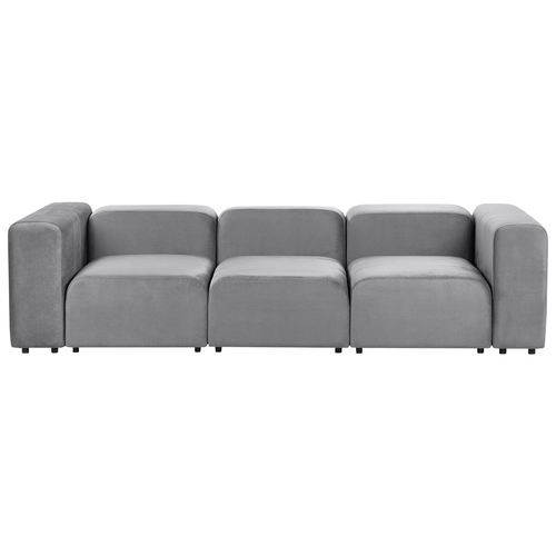 3-Sitzer Sofa Grau Samtbezug Modular mit Breiten Hohen Armlehnen Niedrige Rückenlehne Modern Wohnzimmer Polstersofa Modulsofa