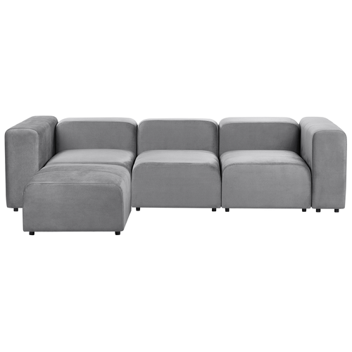 3-Sitzer Sofa Grau Samtbezug Modular mit Ottomane Breite Hohe Armlehnen Niedrige Rückenlehne Wohnzimmer Polstersofa Modulsofa