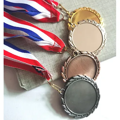 Blank Wheat fringe Medals Gold Color Medal and Silver Color Medal and Branze Color Medal print for
