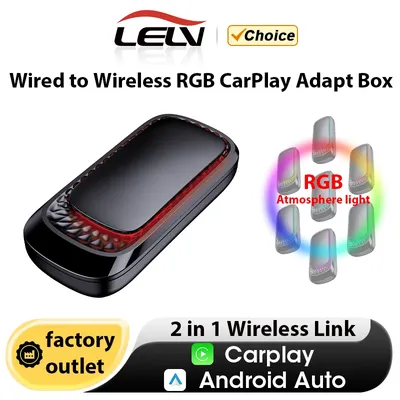 Lelv RGB Colorful Carplay Wireless Adapter Smart Mini AI Box Car OEM Wired Carplay To Wireless