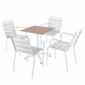 Ensemble table 60 cm chêne clair et 4 chaises en métal blanc