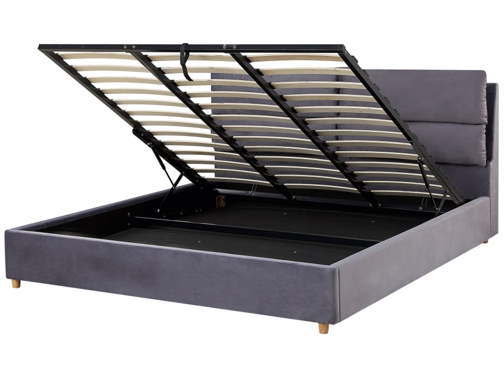 Lit double en tissu gris 180x200