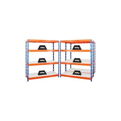 PROREGAL Mega Deal 3x Profi Schwerlastregal Rhino | HxBxT 180x160x60cm | 4 Melamin-Ebenen 16mm | Fachlast 500kg | Blau-Orange Image