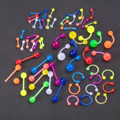 60pcs Glow In The Dark Piercing Jewelry Kit Acrylic Belly Button Ring Septum Eyebrow Tongue Labret Piercing Rings Helix Cartilage Earring Stud Random Color