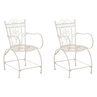 2er Set Gartenstühle mit Armlehnen aus Metall antik-creme