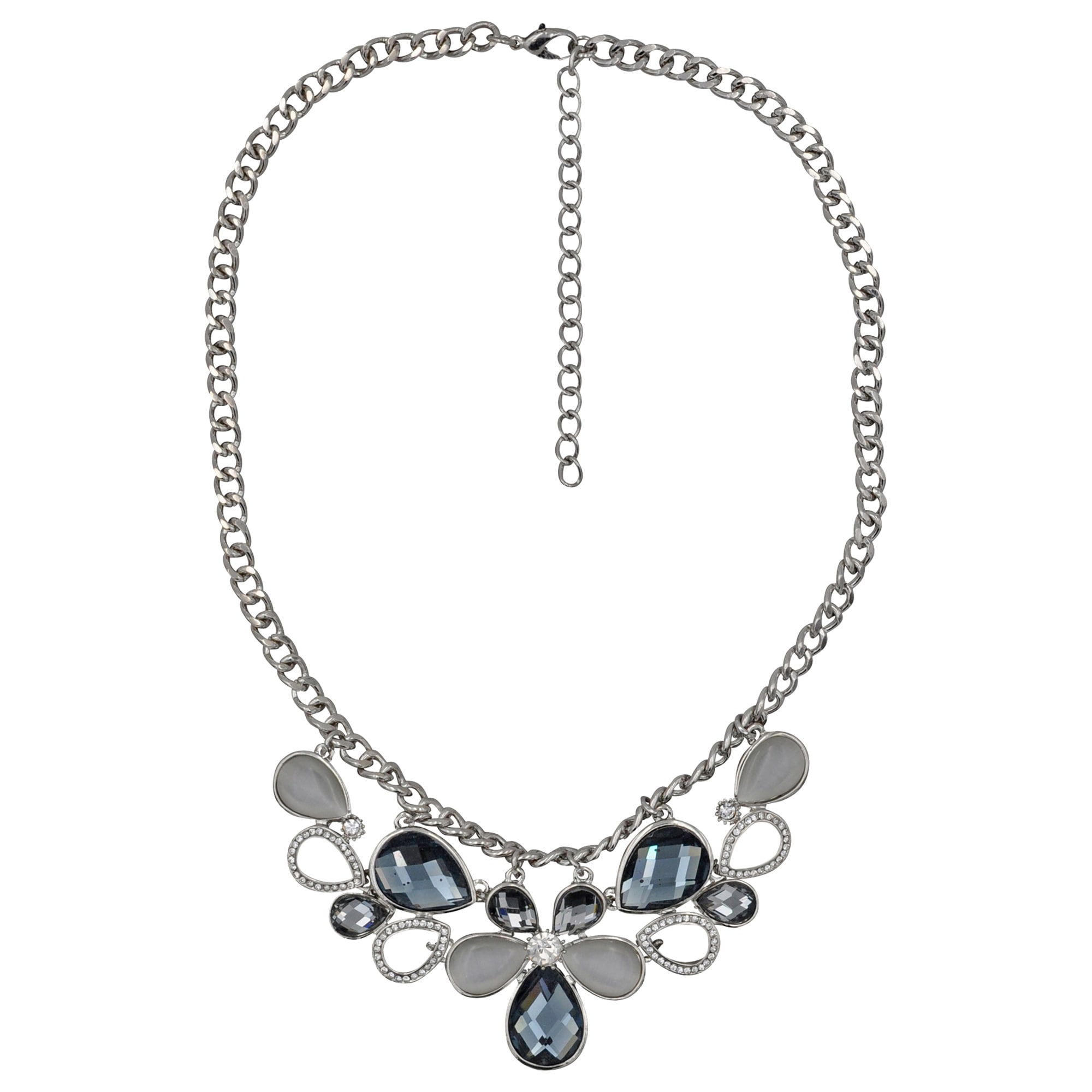 Collierkettchen STEUER "Metall silberfarben mit Blüten-Zierde grau/weiß", silber (silbergrau), Halsketten, Damen, 48cm, Metall, L: 48 B: 10,7mm, glänzend, Collier, B:10,7mm