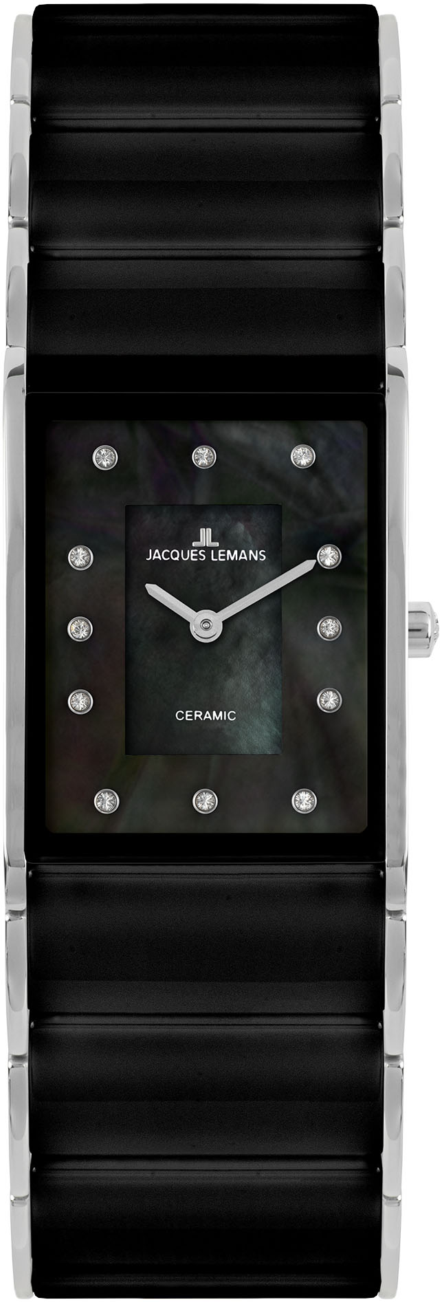 Keramikuhr JACQUES LEMANS "Dublin", schwarz (schwarz, silberfarben), Armbanduhren, Damen, Quarzuhr, Armbanduhr, Damenuhr, Perlmutt-Zifferblatt,Keramikarmband Image