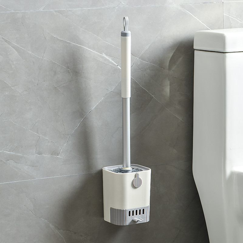1 Set Toilet Brush with Holder Set Wall Mounted Long Handle Toilet Cleaning Brush with Holder Flexible Toilet Bowl Cleaning Brush No Dead Corner Bathroom Cleaning Brush Hotel Cleaning Supplies