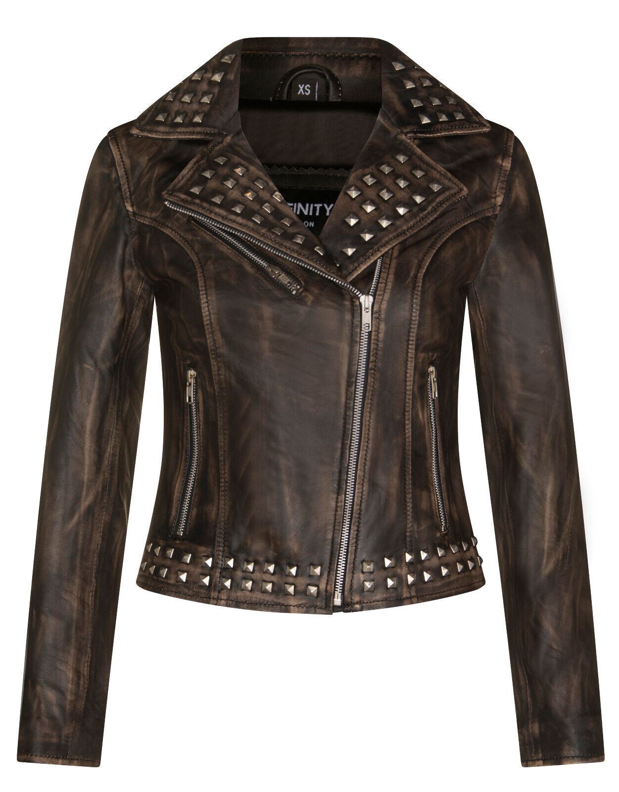 Damen Gothic Biker-Lederjacke mit Nieten-Bilbao