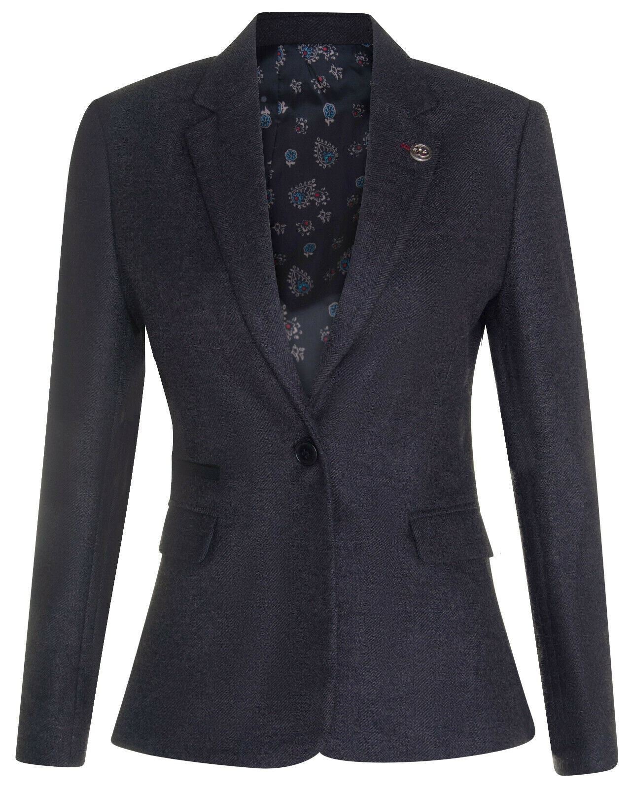 Damen-Blazer aus Tweed mit Fischgrätmuster und schwarzer Wolle im Stil der 1920er Jahre Image