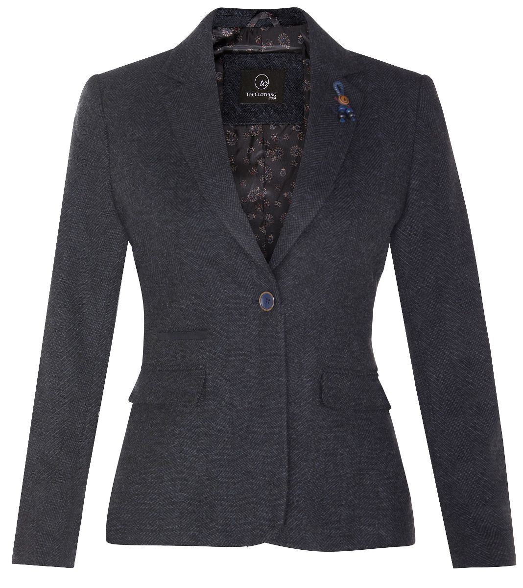 Damen-Blazer aus Tweed im 1920er-Jahre-Stil mit Fischgrätenmuster in Marineblau Image
