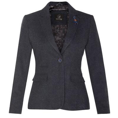 Damen-Blazer aus Tweed im 1920er-Jahre-Stil mit Fischgrätenmuster in Marineblau