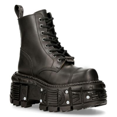 New Rock Unisex-Kampfplattformstiefel aus schwarzem Leder – TANK083-C1