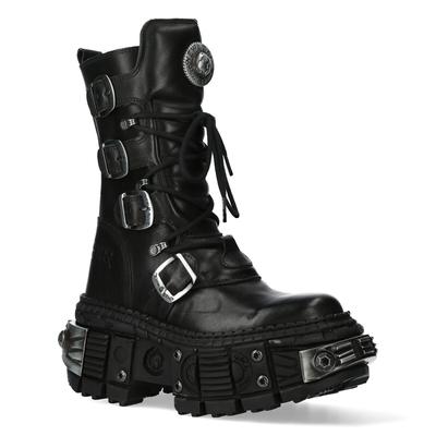 New Rock Schwarze Goth-Stiefel aus mittelhohem Kalbsleder-WALL1473-S11