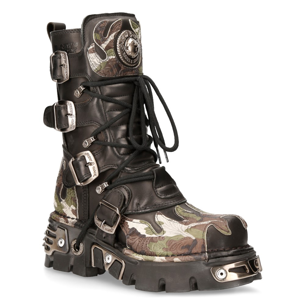 New Rock Flame Biker-Stiefel aus Leder mit Camouflage-Akzent – ​​M-591-S15