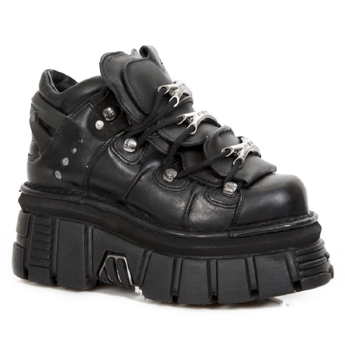 NEW ROCK 106-S29 TOWER SHOES Biker-Punk-Gothic-Stiefel aus schwarzem Leder in Metallic-Optik